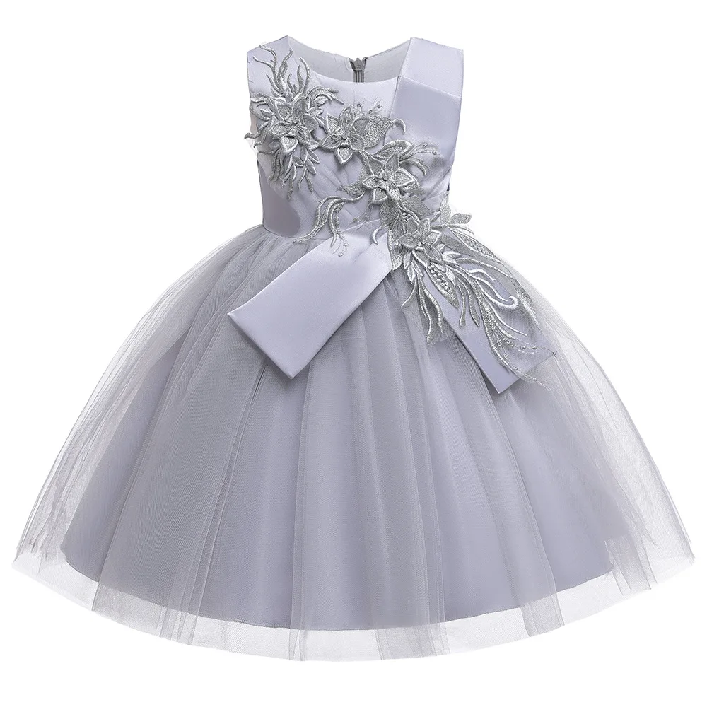 Robe à fleurs pour filles, ligne a, élégante, brodée, délicate, pour fête d'anniversaire, mariage, tulle, vert, argent, bleu, rouge