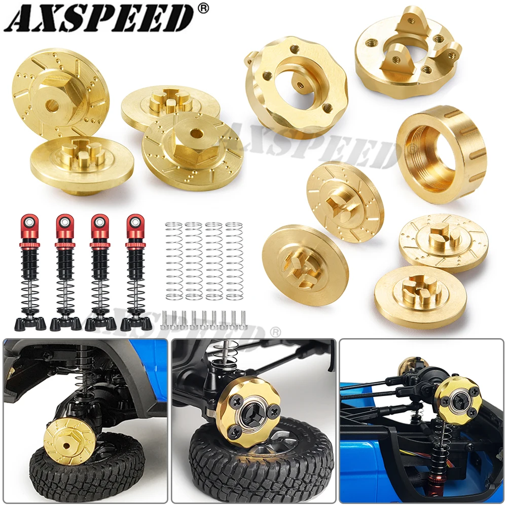 AXSPEED RC Car Brass Counterweight Hex Wheel Hub Adapter Shock Absorber Towers Links Rubber Tyres for 1/18 Kyosho Jimny Upgrades