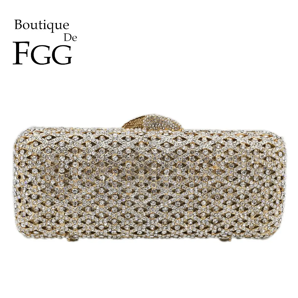 Boutique De FGG Elegant Women Diamond Box Clutch Evening Minaudiere Bags Formal Dinner Handbags and Purses Bridal Crystal Bag