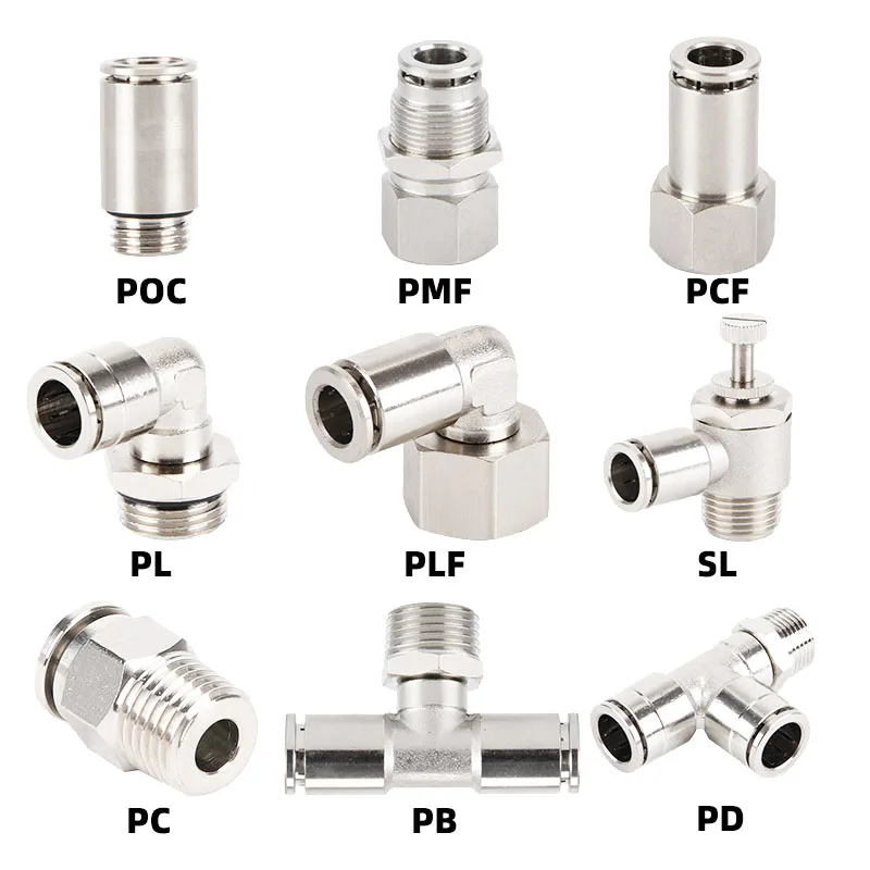 304 Stainless Steel Pneumatic Connector PC/PB/PL/POC/PLF/PCF/PMF Male/Female Thread Straight/Elbow Hose Quick Plug 1/8