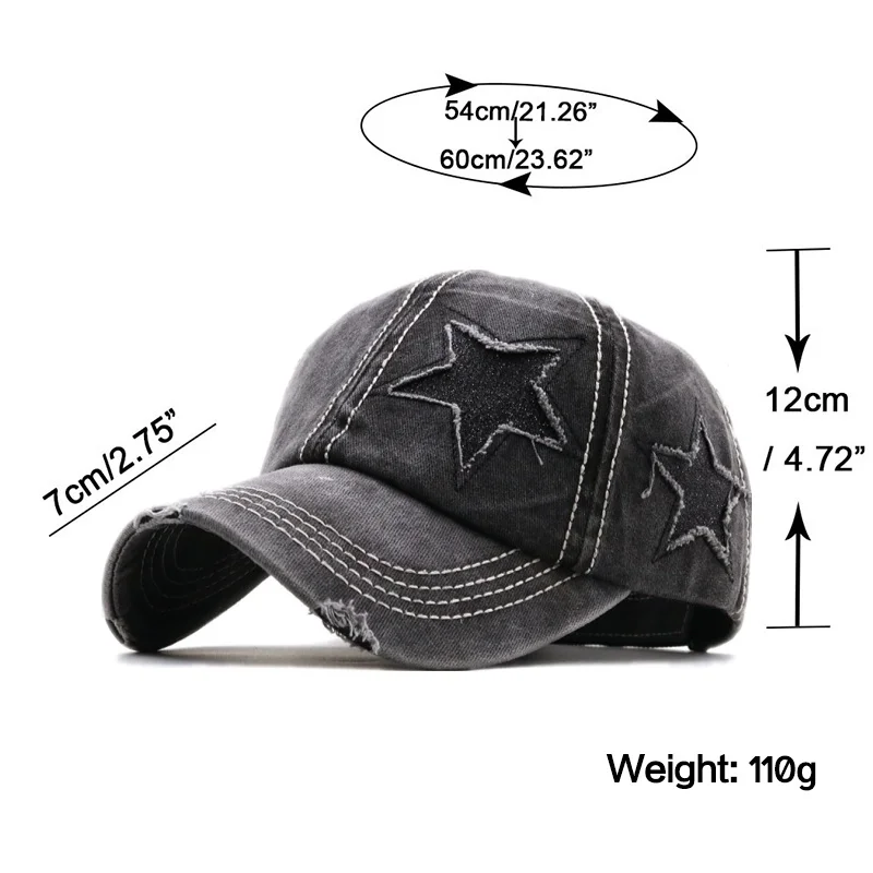 100% Washed Denim Hole star Baseball cap Snapback Hats Autumn Summer fishing Hat for Men Women Caps Casquette hats Gorras