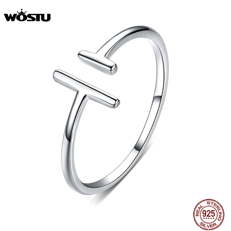 WOSTU Genuine 100% 925 Sterling Silver Wedding Rings Parallel Lines Adjustable Rings For Women Fashion Original Jewelry CQR555