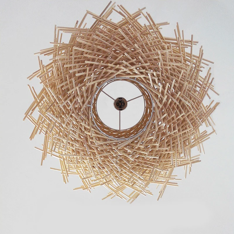 Imagem -04 - Sudeste Asiático Handmade Bambu Tecelagem Rattan Lustre Ninho de Pássaro Luminaria Madeira Lustre Design Luminárias Chapéu de Palha Lâmpada