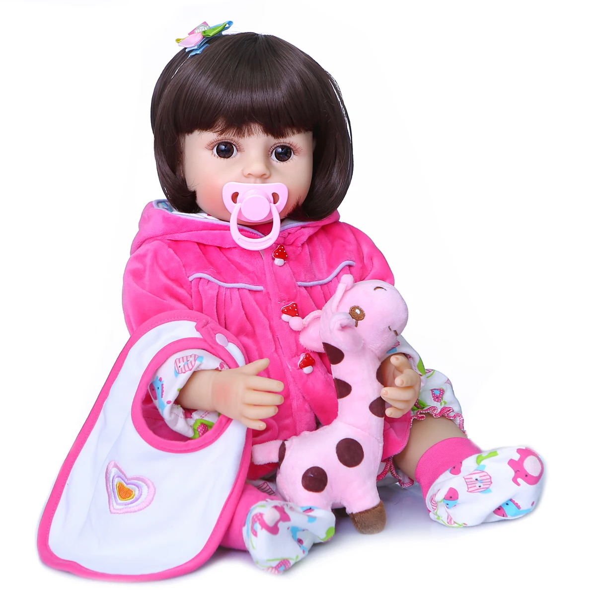 

bebes doll with 55CM original full body silicone bebe doll rebon todder girl Giraffe dress set likfelike soft touch