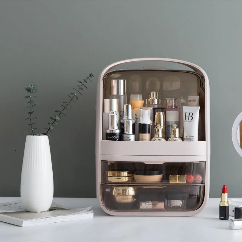 Makeup Organizer Transparent Clamshell 2 Drawer Dressing Table Desktop Plastic Cosmetic Box Storage Containers Jewelry Holder