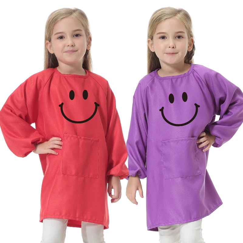 Children's Kitchen Cooking Baking Painting Clothes Polyester Kid Anti-Wear Smock Baby Eating Aprons Print LOGO