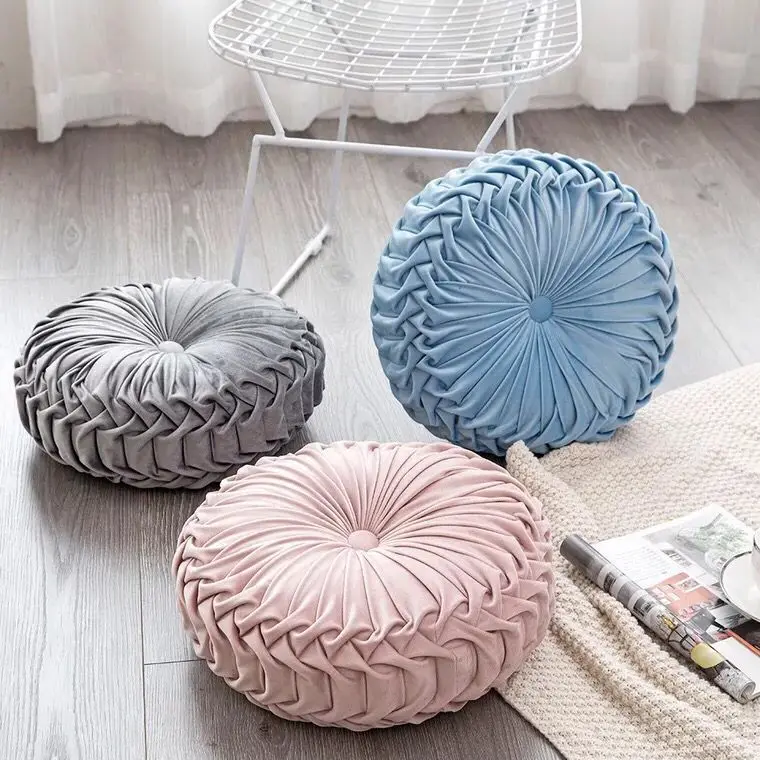 European Type Cushion Sofa Waist Back Bed Head Cushion Round Cushion Handmade Pleated Beautiful Wheel Pumpkin Pillow