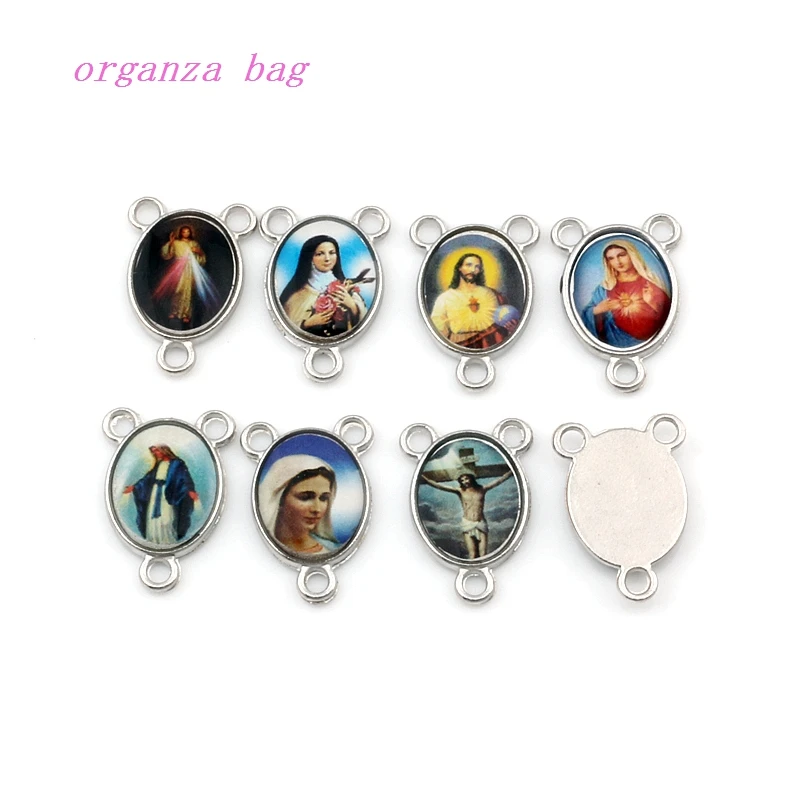 100Pcs Single Side Jesus Christ Icon Alloy Connector Necklace DIY Religion Jewelry 11x16mm F-64