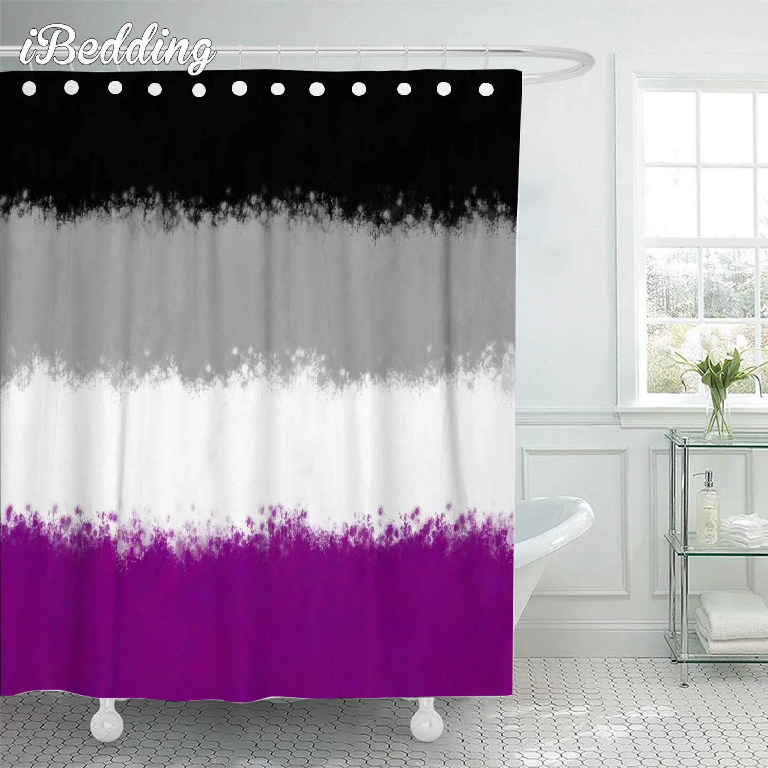 Be Proud and Asexual Pride Flag Shower Curtain Cartoon Anime Bathroom Waterproof Shower Curtains with Hooks Bath Decoration