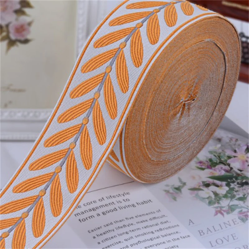 12M Leaf Jacquard Webbing Curtain Trim Embroidery Ribbon Sofa Cushion Dress Lace Tablecloth Tassel Fringe Accessories Home Decor