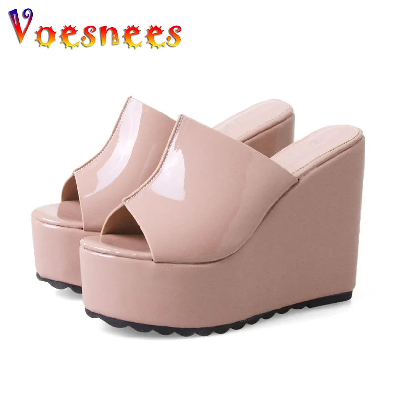 2022 High-heeled Home Women Slippers Waterproof Platform Slides Wedge Sandals Summer New Solid Color Simple 12CM High Heel Shoes