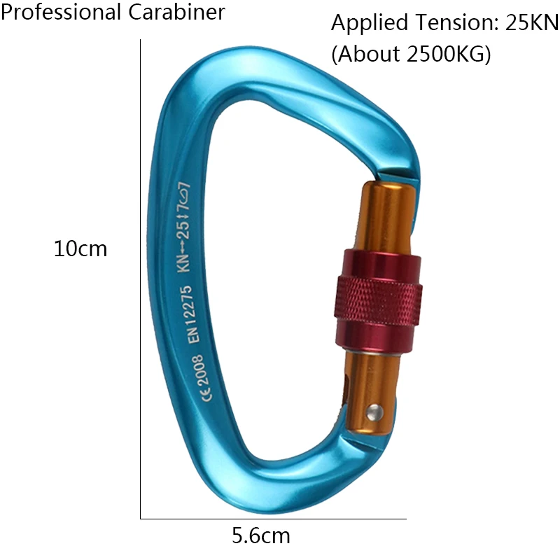 Mosquetón de escalada profesional, 4 piezas, 25KN, hebilla de escalada en forma de D, bloqueo de seguridad, accesorios para equipos de escalada al