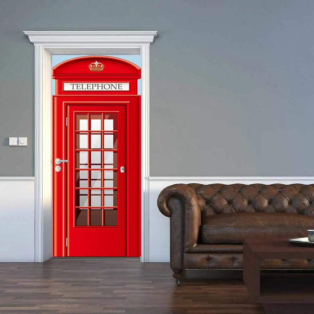 Creative environmental protection 3D British red grid door stickers refurbished self-adhesive bedroom wall stickers