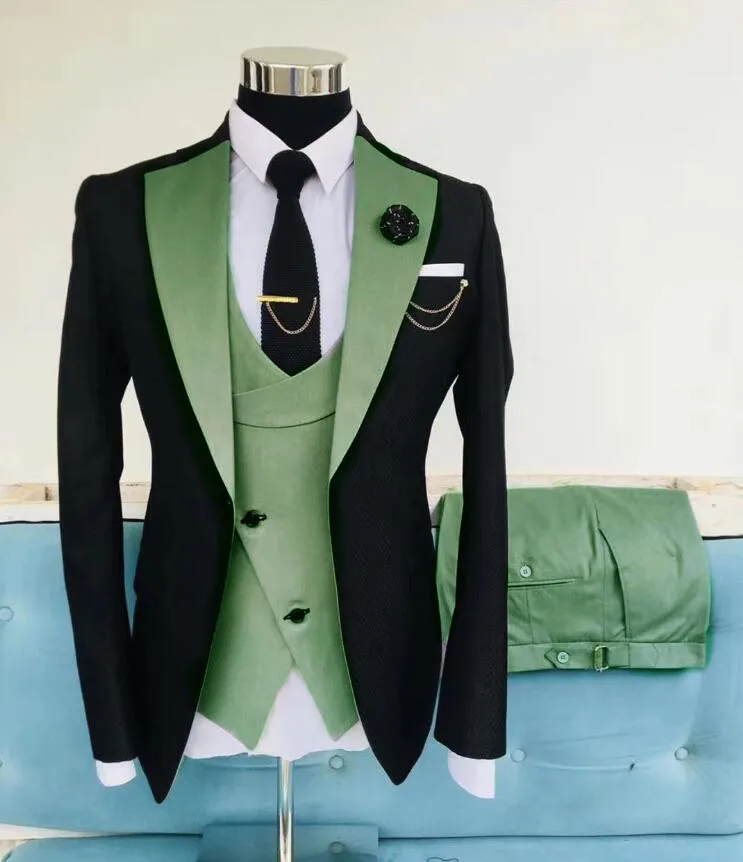 

SZMANLIZI MALE COSTUMES Black Men Suits Mint Green Dress Wedding Groom Tuxedo Groomsmen Slim Fit Best Man Party Suits Bridegroom