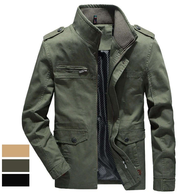 Men's Jacket Coat Washed Pure Cotton Outdoor Men's Casual Solid Color Multi Pocket Spring And Autumn Windbreaker Men's Clothes