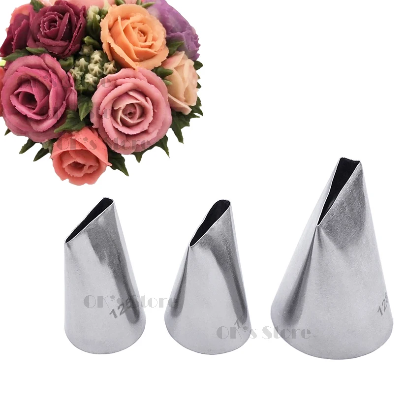 3 Pcs/set 125 127 128 Rose Petals Stainless Steel Icing Piping Nozzles Fondant Cake Decorating Pastry Sets Tools Bakeware