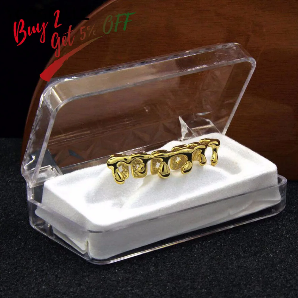 TOPGRILLZ Fit Light Yellow Gold Color Rose Plated Hip Hop Teeth Drip Grillz Caps Lower Bottom Grill Silver Color Grills