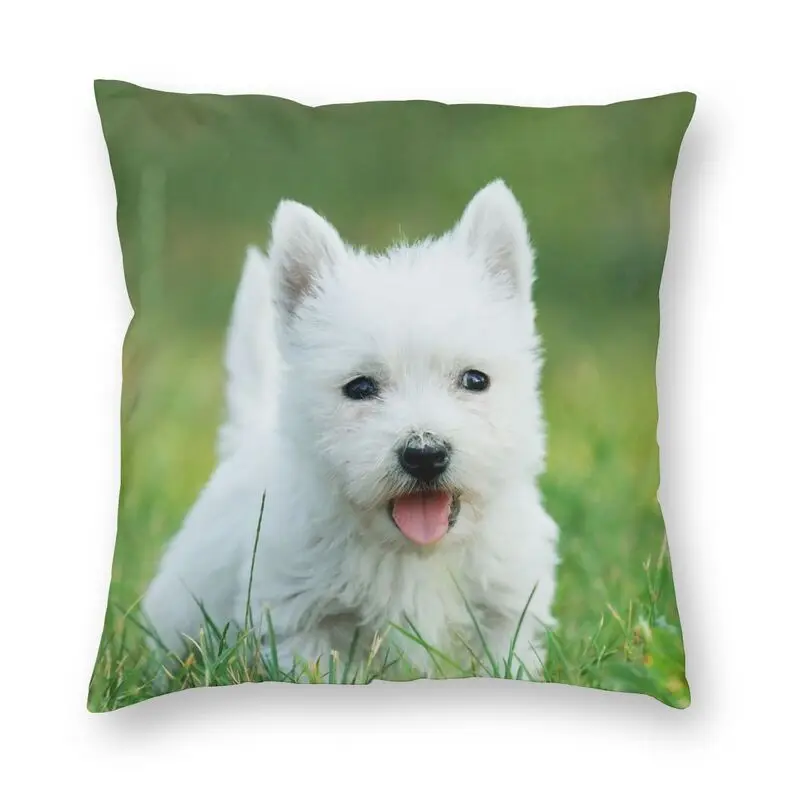 West Highland White Terrier Puppy Cushion Cover 45x45cm Decoration Printing Westie Throw Pillow for Sofa Double-sided