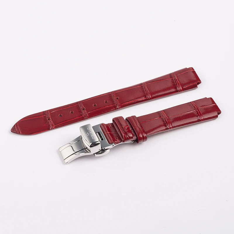 OBLVLO BW Series Black Red Leather Watch Strap Push Button Hidden Clasp Butterfly buckle Strap Width 16mm
