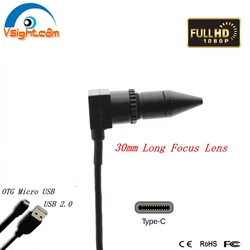 1080P Mini Pin hole USB Camera 30mm Long Focus Lens Max 90M Distance Android OTG Camera Type C Interface Optional