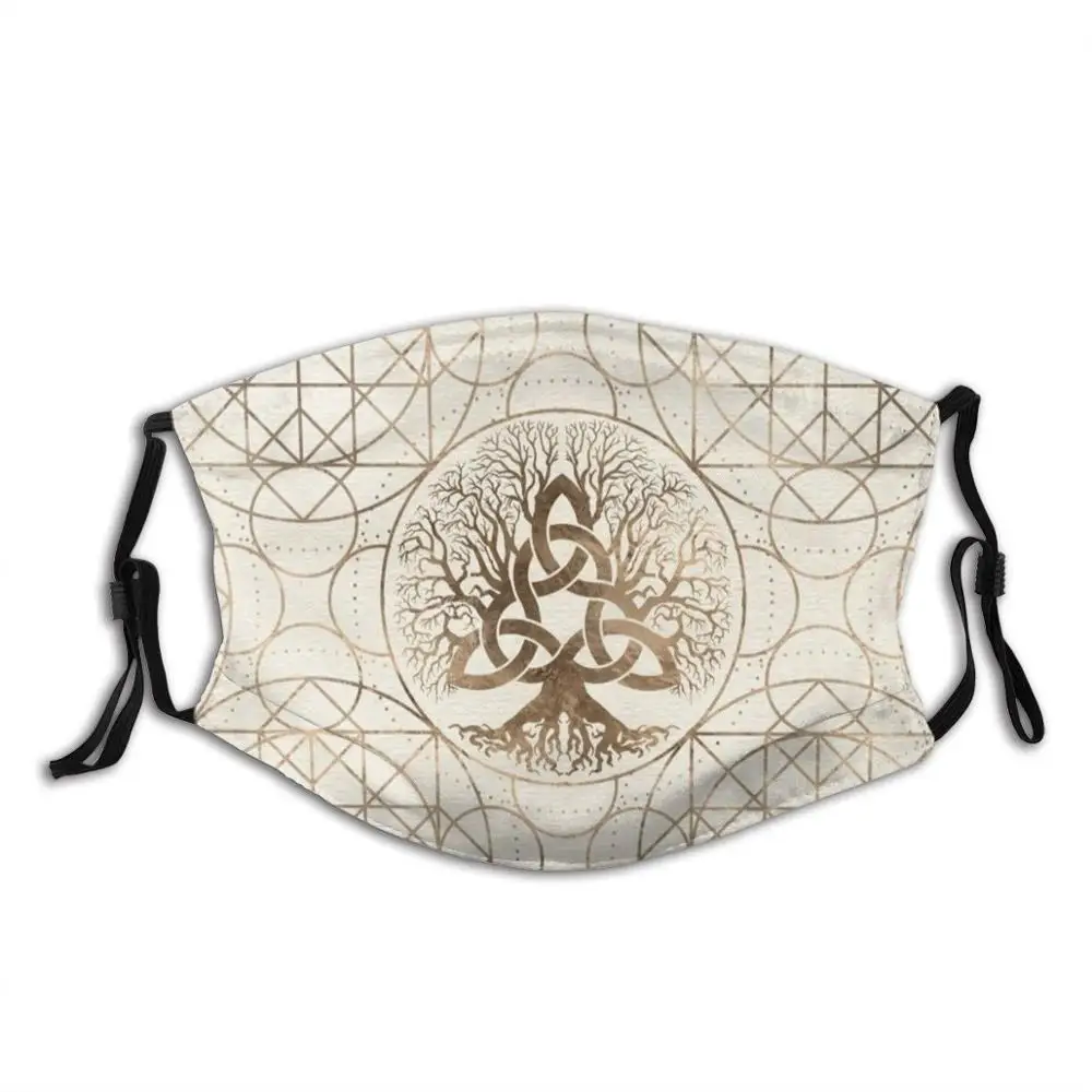 Tree Of Life - Yggdrasil With Triquetra Pastel Gold Funny Print Reusable Pm2.5 Filter Face Mask Triquetra Yggdrasil Tree Of