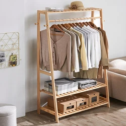 Bambus Bekleidung Mantel Kleidung Hängen Schwere Duty Rack mit top regal und 2-tier Schuh Kleidung Lagerung Organizer Regale