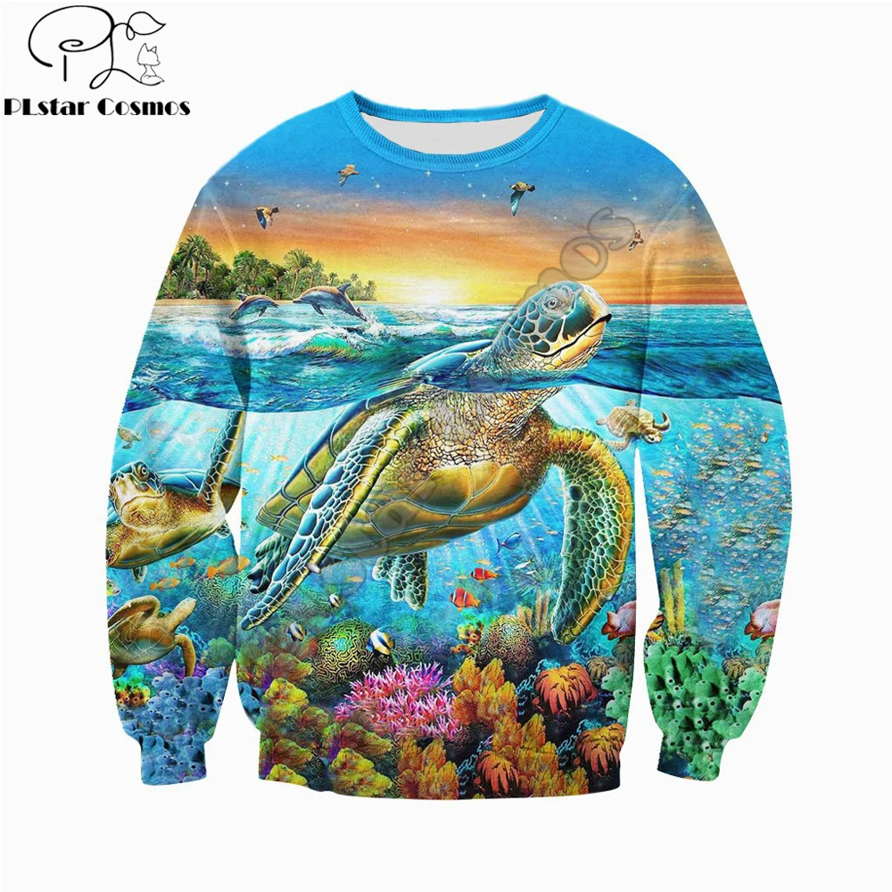 PLstar Cosmos Beautiful Animal Sweatshirt Love Sea Turtle 3D full Printing Long Sleeve Pullover Unisex Casual streetwear YW-05