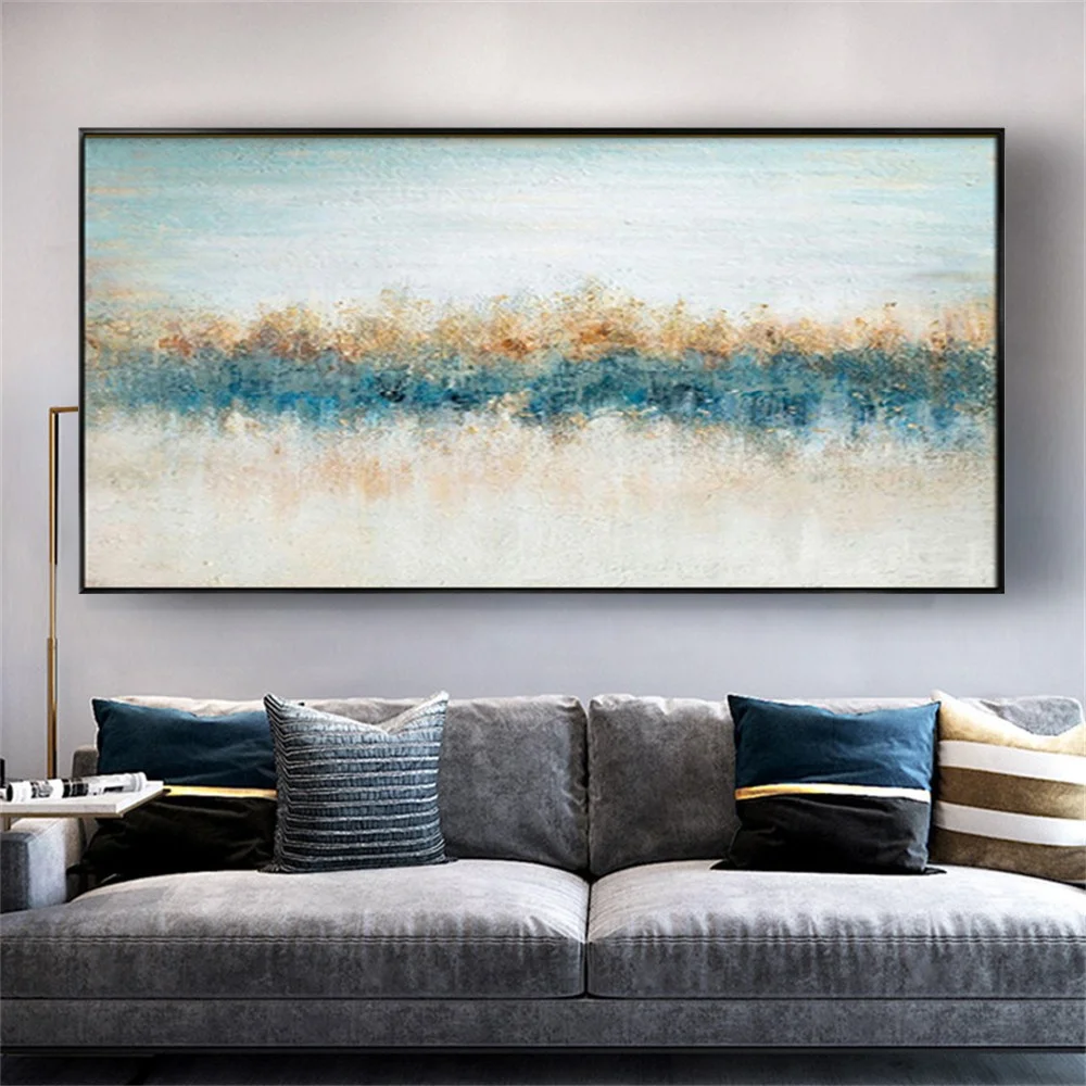 

Artist Hand-painted Oil Painting on Canvas Modern Abstract sky blue beach wave Handmade Large Abstract Home Decoration wall art