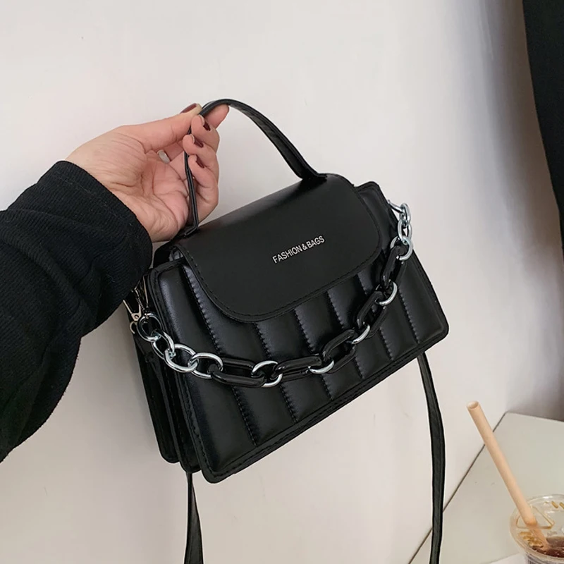 

New Fashion Designer Handbags Small Shoulder Bag Solid Pu Leather Crossbody Bags For Women Simple Chain Flap Bag