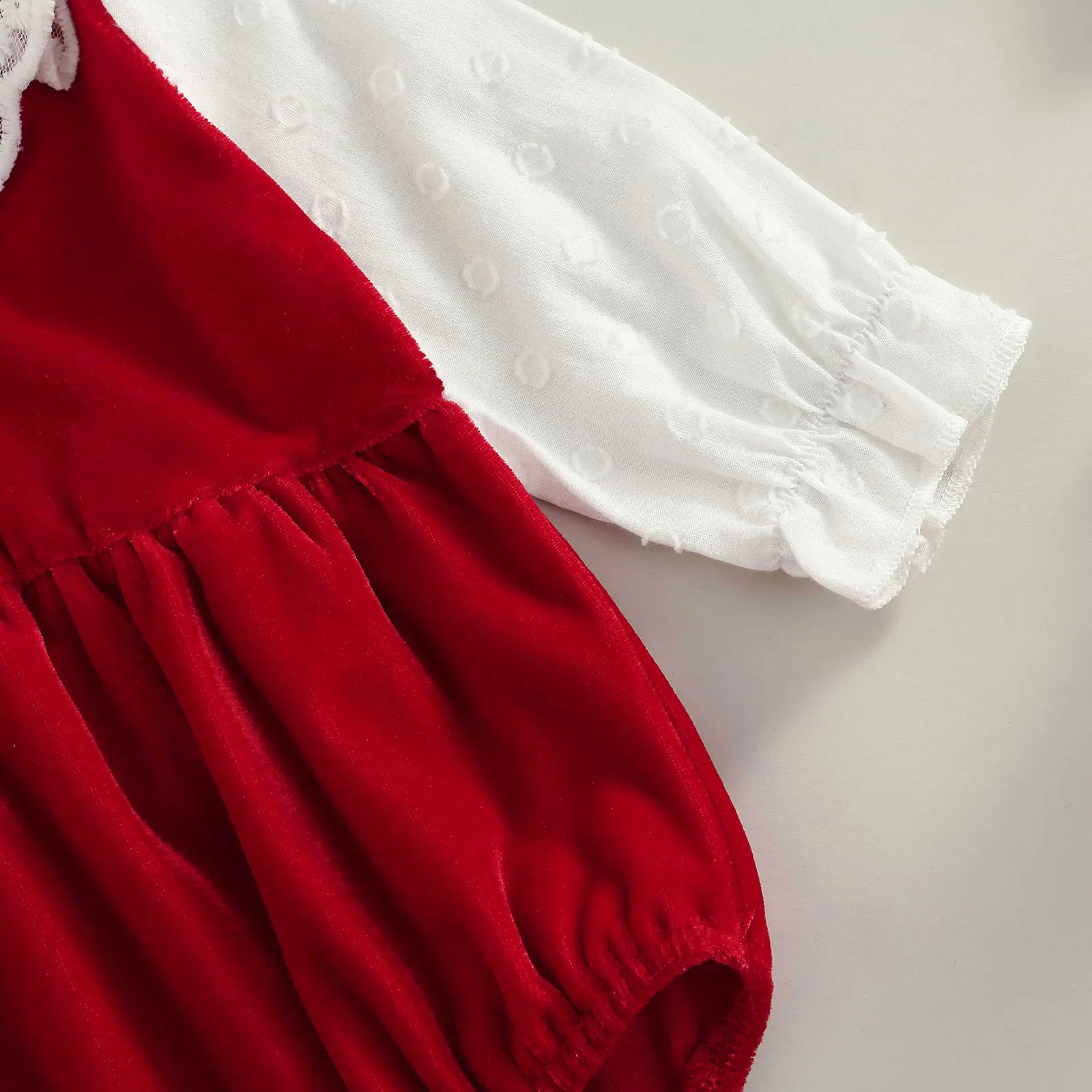Spring Winter Newborn Infant Baby Girls Rompers Princess Lace Flower Velvet Jumpsuits Headband Girls Red Clothes image 4