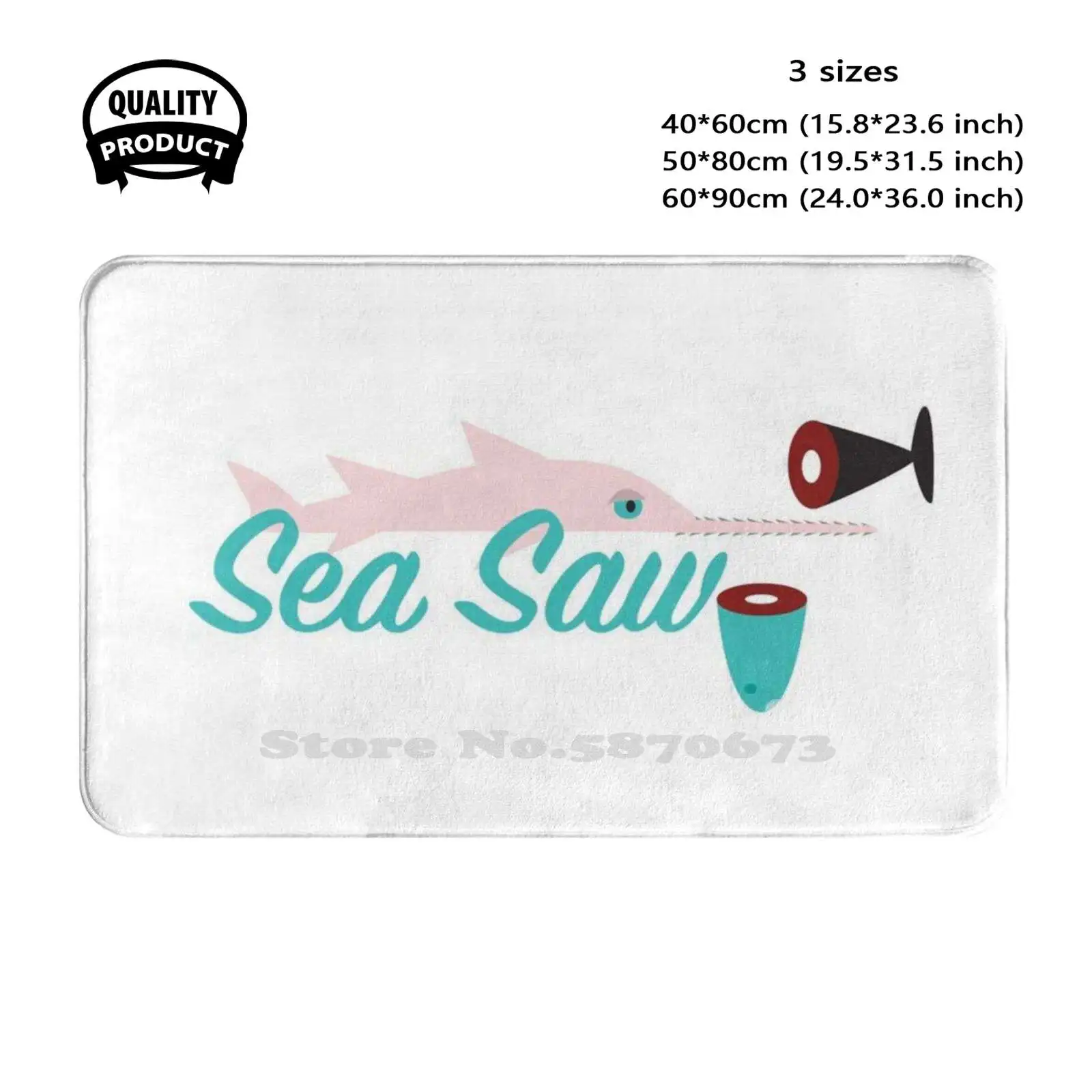 8Ts See Saw Soft Cushion Home Carpet Door Mat Car Rug See Saw Sea Pink Sawtooth Shark Ocean Cute Play On Words Fishing Whale