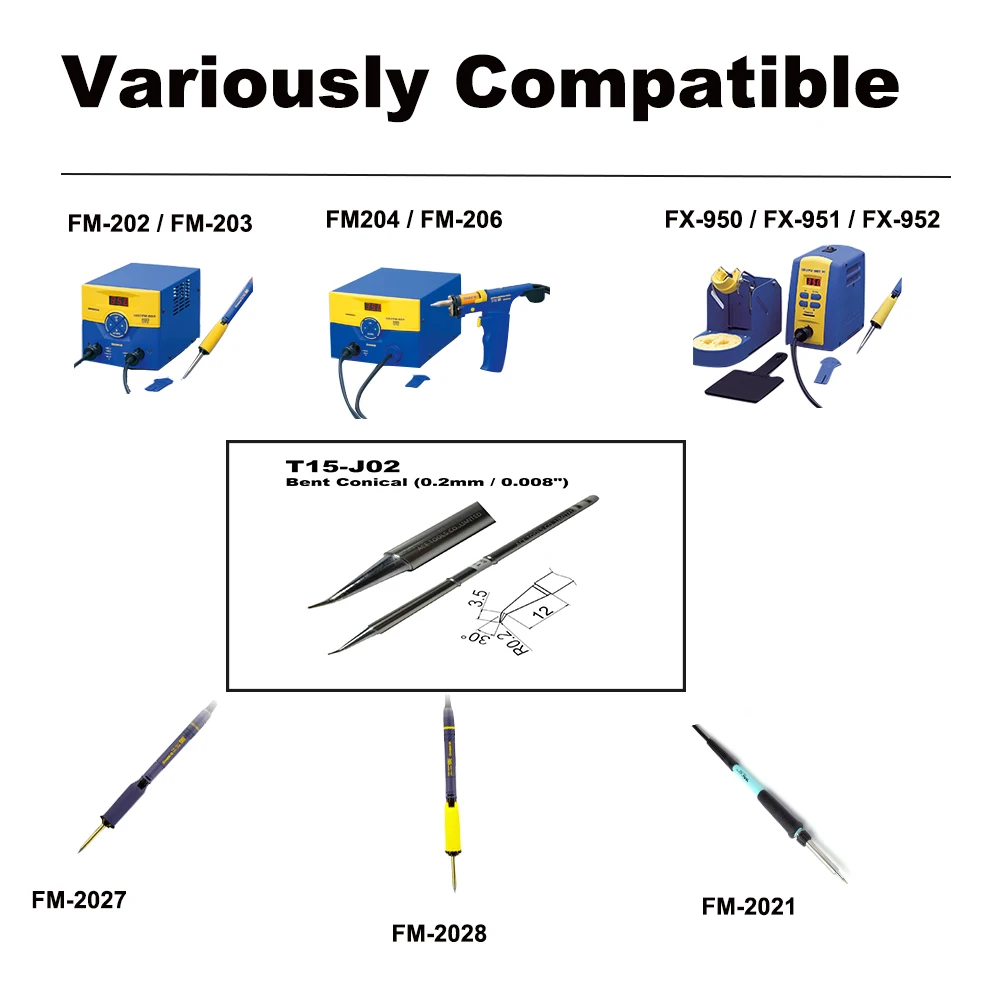 Imagem -06 - Substituição de Solda Dicas para Hakko Fm203 Fm-204 Fm-206 Fx-951 Fx-950 Fx-952 Fx-9501 Fm-2028 Fm-2027 Fm-2023 Pcs T15-j02