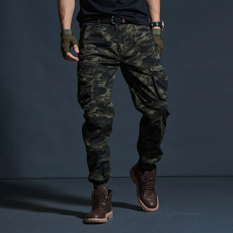 

High street style shrunk leg camouflage tooling function multi-pocket ging trousers trendy men's slim feet casual pants