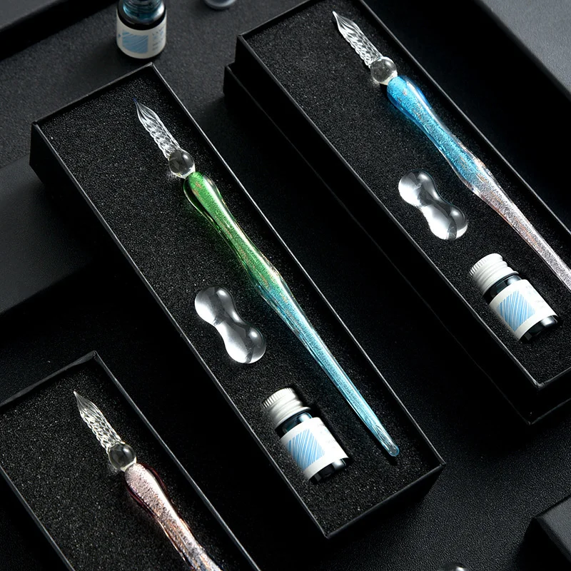 

Glass Dipped Pen Blue And Ink Sets Gradient 3pcs Glass Pencil New Crystal Glass Dip Pen Set Gifts Student Stationery