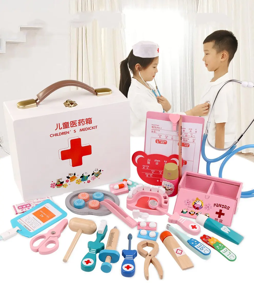 Boy Girl Wooden Doctor brinquedo infantil Medic Nurse set Simulation Doctor Toys Pretend Play Child doctor injection toy, gift