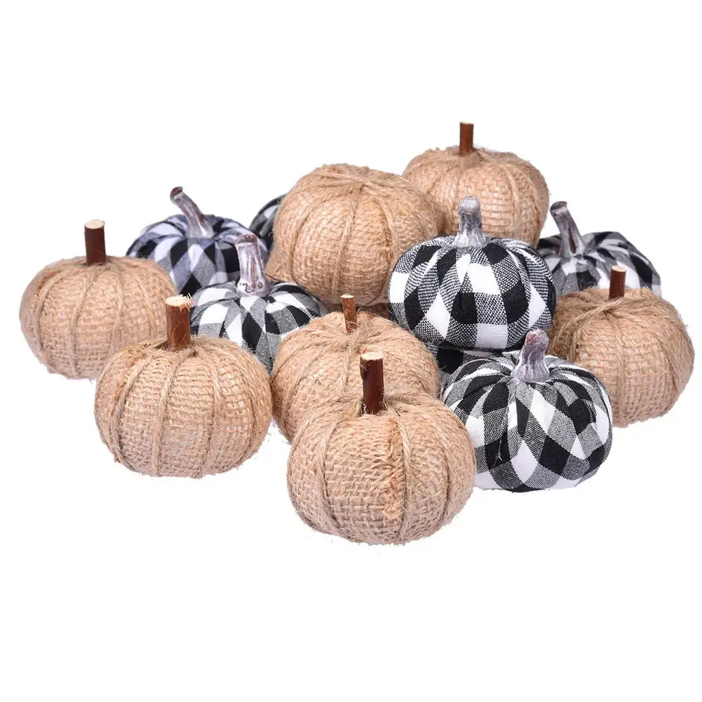 8PCS Mini Artificial Pumpkins Autumn Ornaments Halloween Decor Linen Simulation Vegetabl Model Thanksgiving Fall Decor For Home