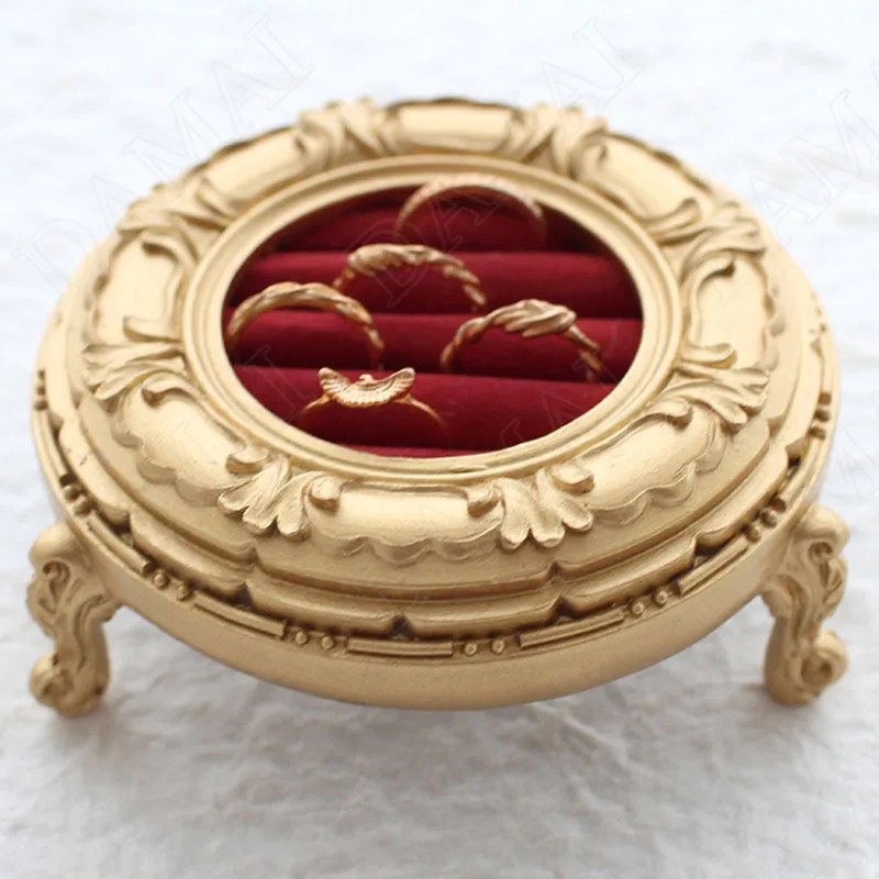 

European Resin Storage Tray Retro Palace Relief Ring Earrings Display Trays Bedroom Desktop Jewelry Organizer Home Decoration