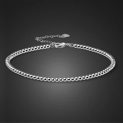 Simple 100% 925 Sterling Silver Ankle Women & Girls Beaded Anklet Bracelet Foot Adjustable Chain Beach Barefoot Fine Jewelry