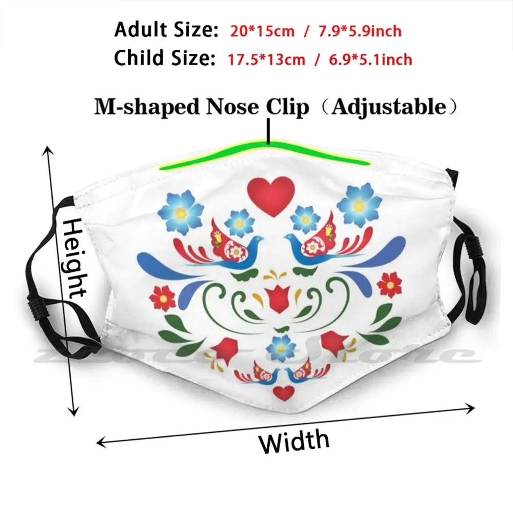 Birds And Flowers Folk-Art Design Mask Adult Child Washable Pm2.5 Filter Logo Creativity Scandinavian Folk Art Rosemaling