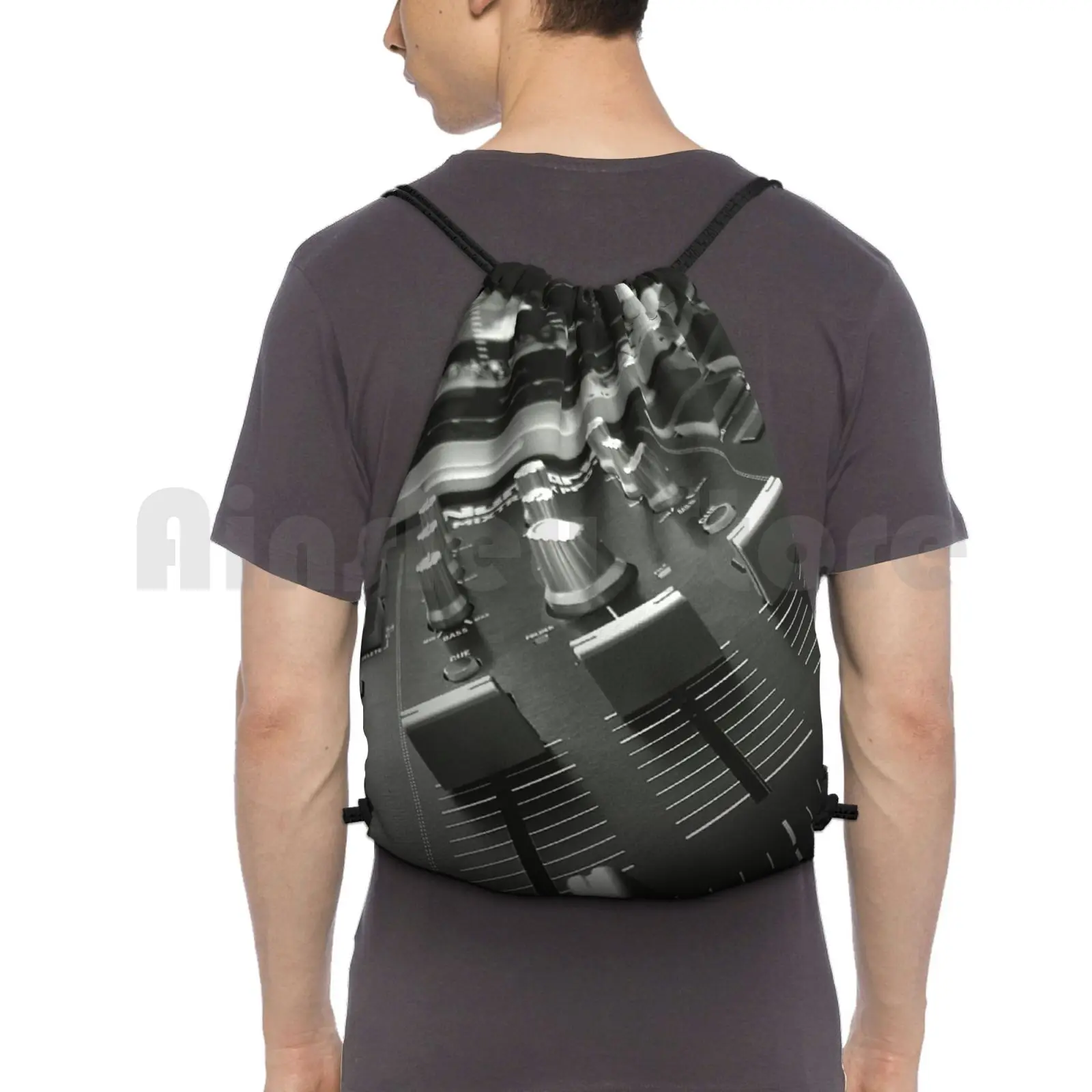 Dj Deck Backpack Drawstring Bag Riding Climbing Gym Bag Dj Disc Jockey Disc Jockey Music Tunes Tracks Sound Radio Club