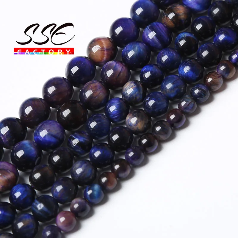 

Natural Purple Blue Tiger Eye Stone Beads Round Loose Beads For Jewelry Making DIY Bracelets Accessories 6 8 10 12 mm 15" Inches