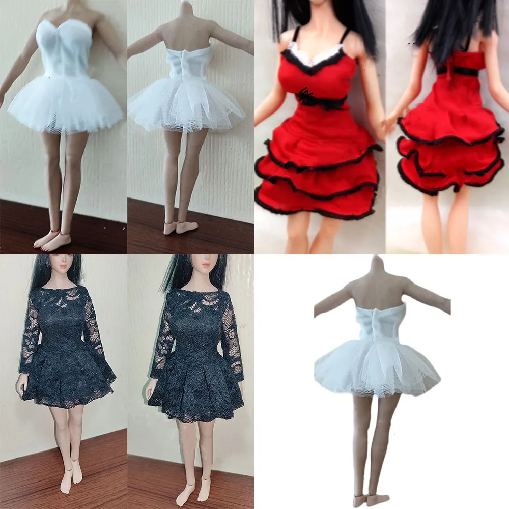 

1/6 Scale Female Soldier Skirt Pure Color Lace Slim Elegant Formal Dress For 12 Inches Action Figure Model