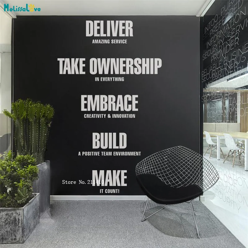 Office Values Wall Stickers Deliver Take Ownership Embrace Build Make Quote Decals Removable Vinyl Poster YT4478