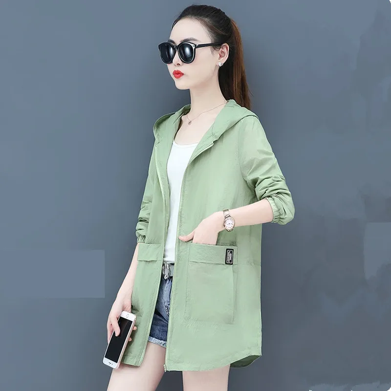 UHYTGF Hooded 5XLLoose Size Sun Protection Clothing Women Solid Wild Thin Jacket Anti-UV Breathable Outdoor Summer Tops Coat 815