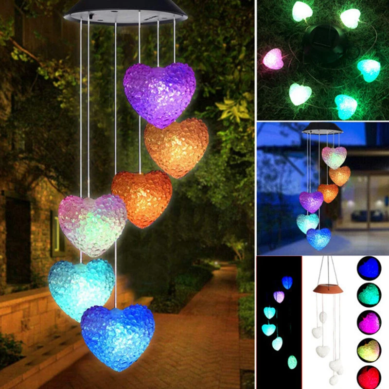 LED Wind Solar Lights Color Changing Wind Chime Outdoor Waterproof Christmas Windbell Light Solar Powered Lamp Garden Decor