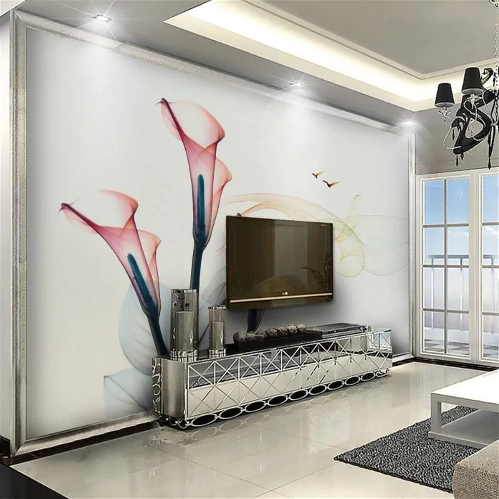 Milofi custom personality wallpaper mural modern minimalist beautiful transparent calla lily dynamic lines TV background wall