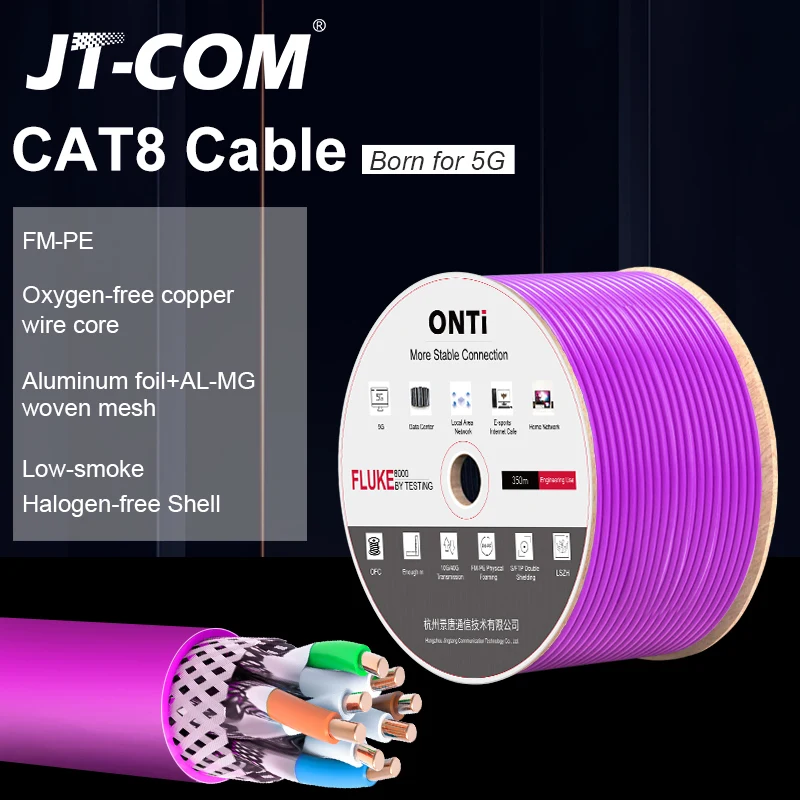 RJ45 CAT8 SHIELDED CABLE 40Gbps 2000MHz S/FTP 22AWG 4PR OXYGEN-FREE COPPER LSZH ANSI/TIA 568C.2-1& ISO/IEC TR 11801