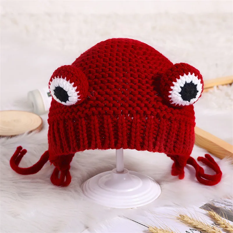 Kids Baby Cute Warm Beanies Cap Hat Lovely Autumn Winter Toddler Soft Frog Shape Children\'s Knitted Cap Hat For Boy Girl