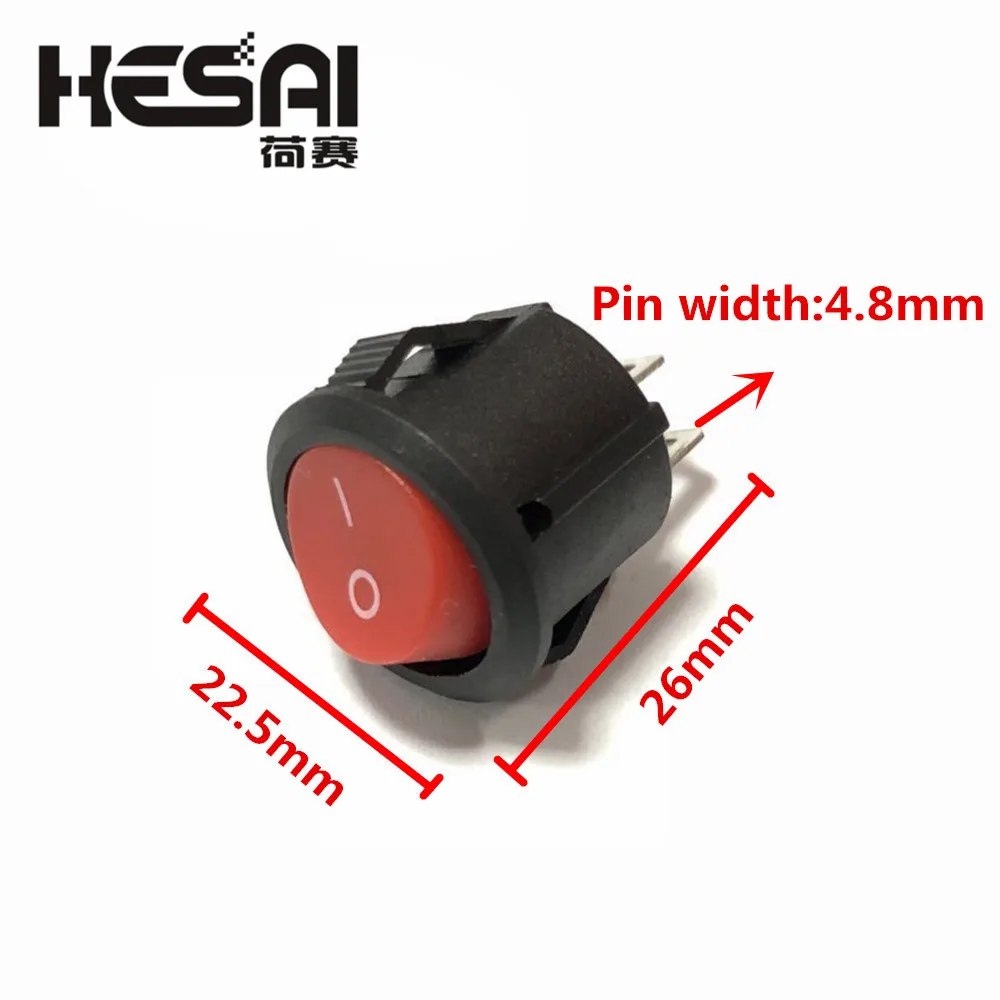 10 Pcs/lot AC 250V/3A 2 Pin Mini Round ON-OFF Rocker Switch 16mm Diameter Small Round Boat Rocker Swiches AC125V/6A