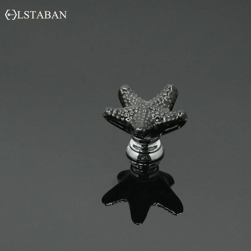 Ceramic Handle Cabinet Drawer Black And White New Cartoon Starfish European Style Furniture Cabinet Door Knob Bookcase Handles
